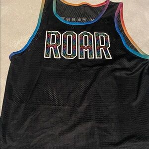 Katie Perry Black Mesh Tank Top with Colorful Trim